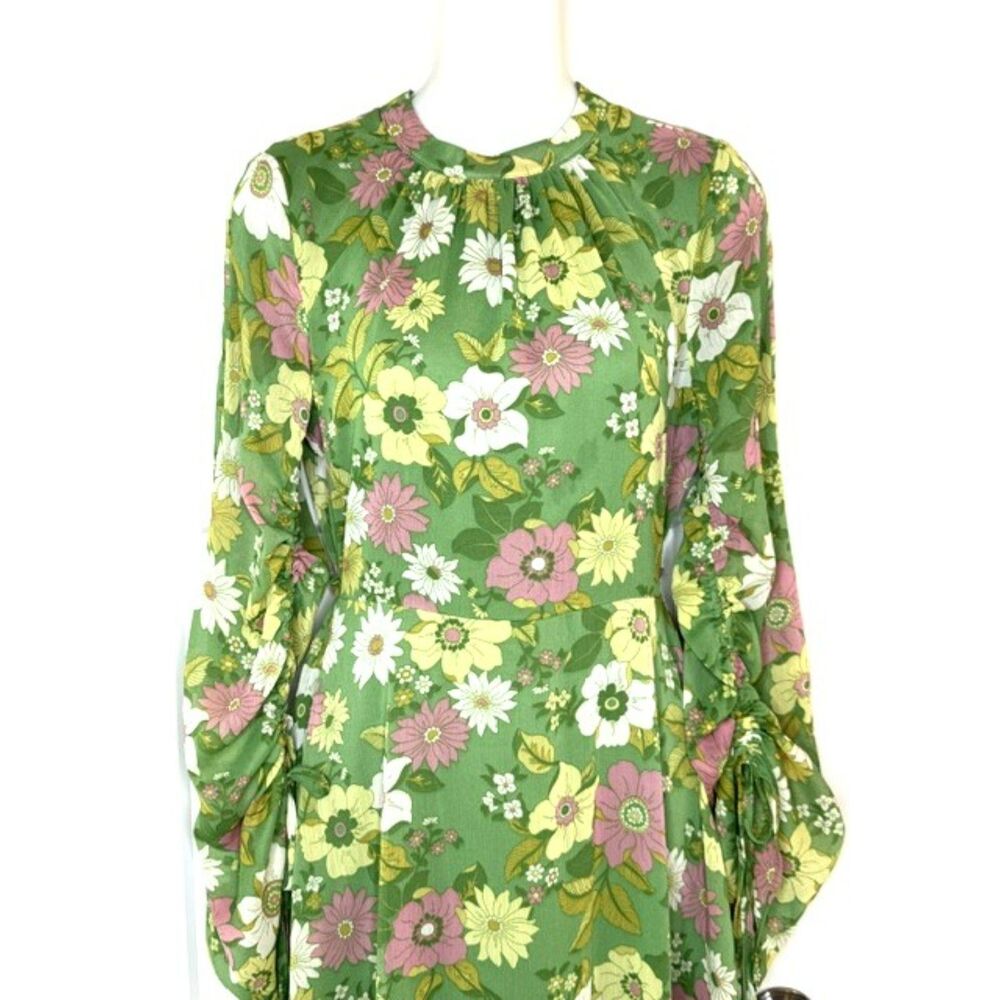TOPSHOP 70'S RETRO FLORAL PRINT CHIFFON MIDI DRESS OPEN BACK LONG SLEEVE SIZE 4 - Picture 6 of 15